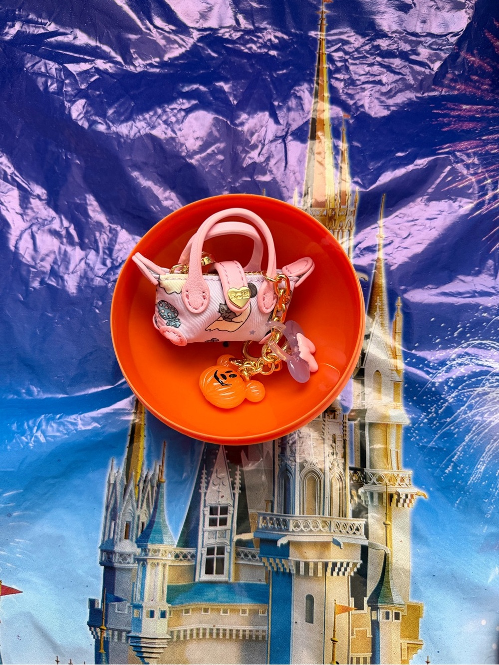 Stoney Clover Lane Pink Mini Purse Keychain with Pumpkin Charm